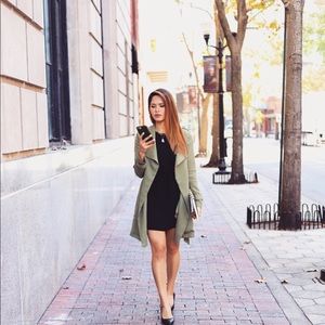 Olive khaki green duster coat with sash tie belt